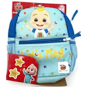CoComelon Toddler Backpack With Safety Harness & Detachable Tether Blue & Multic